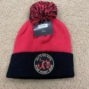 Disney Mulan Mushu 'let’s kick some honey buns' Red and Black Pom-Pom Beanie